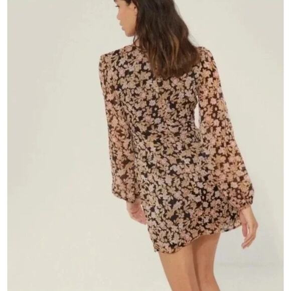 Nasty Gal Mini Dress Womens 6 Sheer Lined Floral Chiffon Metallic Club Going Out - Picture 5 of 12